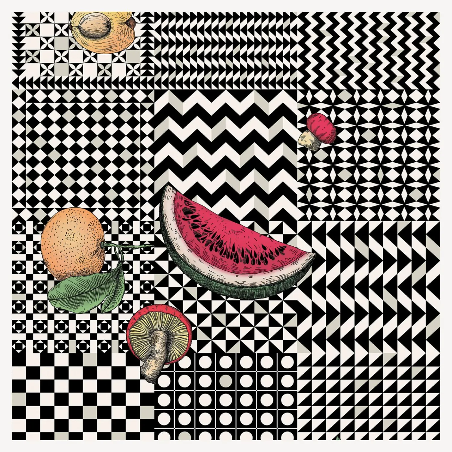 Clearance Carta Da Parati Frutta E Geometrico Sfondo
