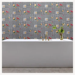 Clearance Carta Da Parati Frutta E Geometrico Sfondo